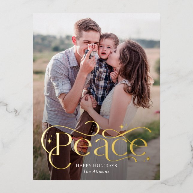Classic Peace Foil Photo Holiday Postcard (Front)