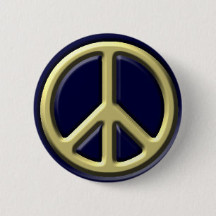 Classic Peace Sign, Gold Pinback Button