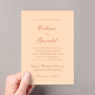 Classic Peach Elegant Wedding Acrylic Invitations