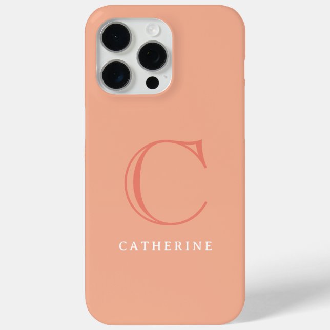 Classic Peach Pink Script Monogram Case-Mate iPhone Case (Back)