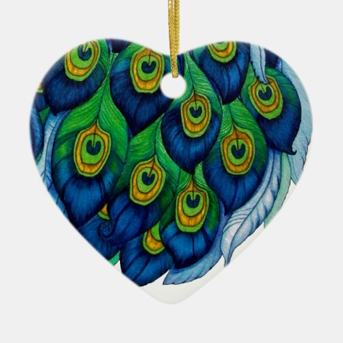 Classic Peacock and Dragonfly Design Ceramic Ornament