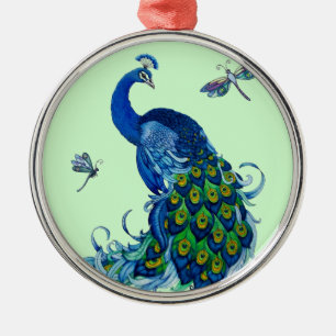 Classic Peacock and Dragonfly Design Metal Ornament