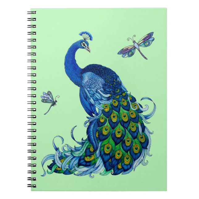 Classic Peacock and Dragonfly Design Notebook (Front)