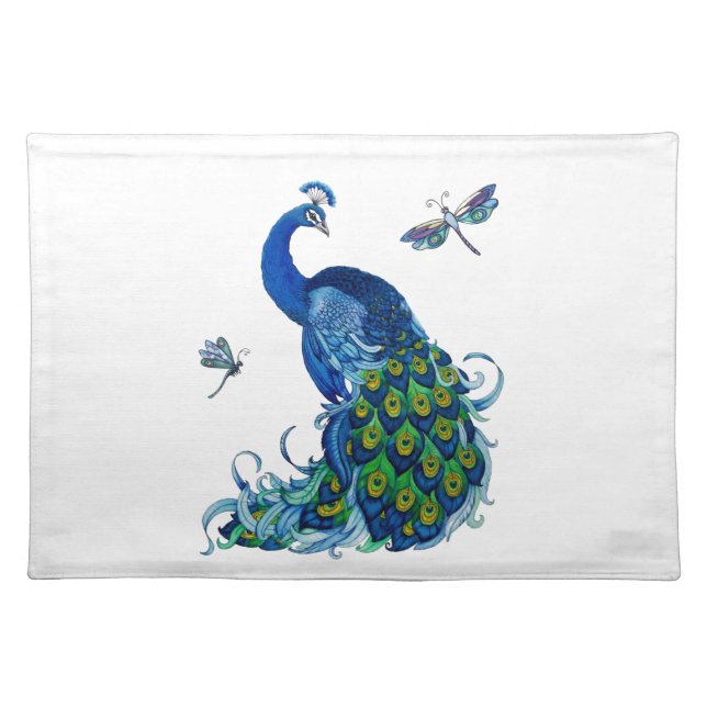 Classic Peacock and Dragonfly Design Placemat (Front)