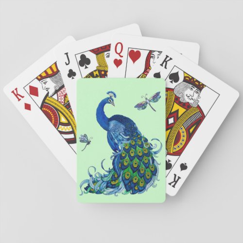 Classic Peacock and Dragonfly Design Playing Cards