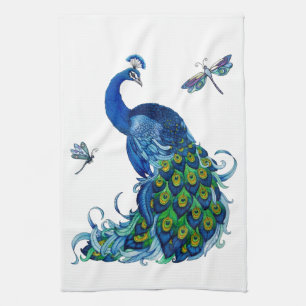 Classic Peacock and Dragonfly Design Towel