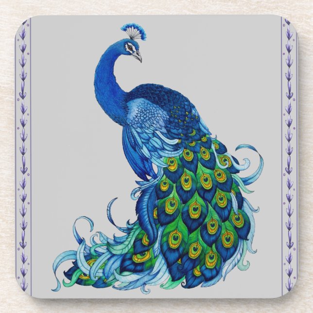 Classic Peacock Design Beverage Coaster (Front)