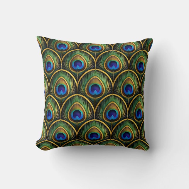 Classic Peacock Feather Pattern in Jewel Tones Throw Pillow (Front)