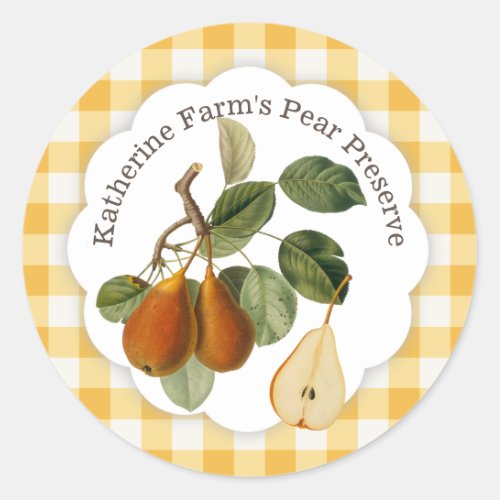 Classic PEAR Preserve Jam Gingham Classic Round Sticker