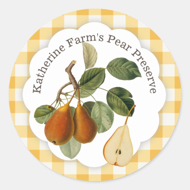 Classic PEAR Preserve Jam Gingham Classic Round Sticker (Front)