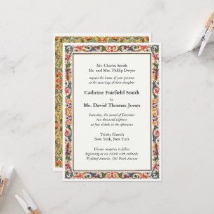 Classic Pearl White Floral Border Wedding Invitation