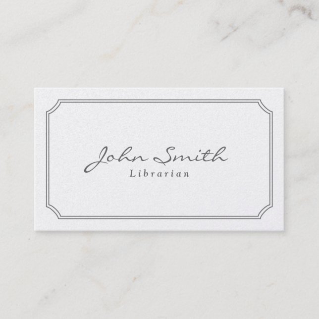 Classic Pearl White Librarian Business Card (Front)