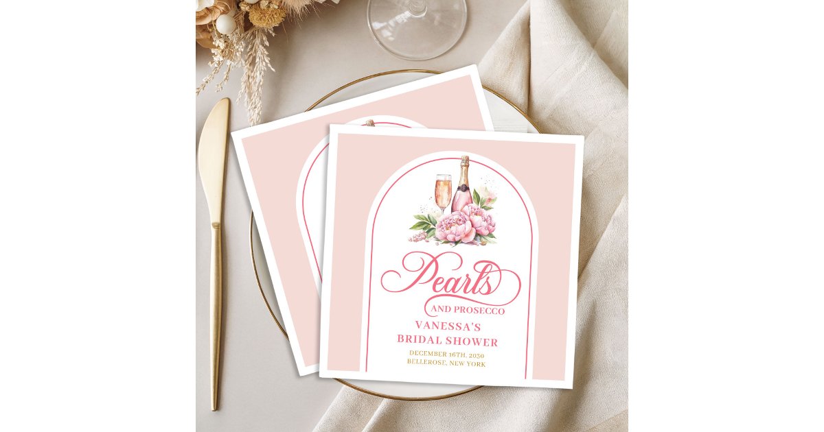 Classic Pearls and Prosecco Bridal Shower Napkins | Zazzle