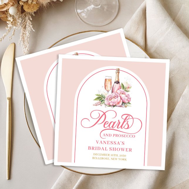 Classic Pearls and Prosecco Bridal Shower Napkins (Classic Pearls and Prosecco Bridal Shower Napkin)