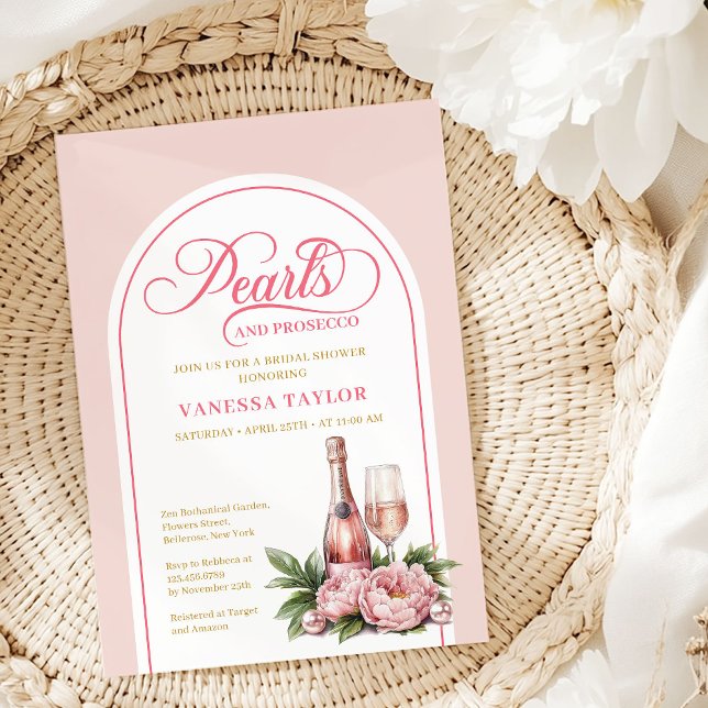 Classic Pearls and Prosecco Shower Invite Card (Classic Pearls and Prosecco Shower Invite Card)