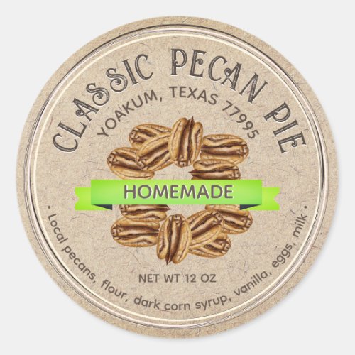 CLASSIC PECAN PIE Grunge Font Kraft Brown Classic Round Sticker