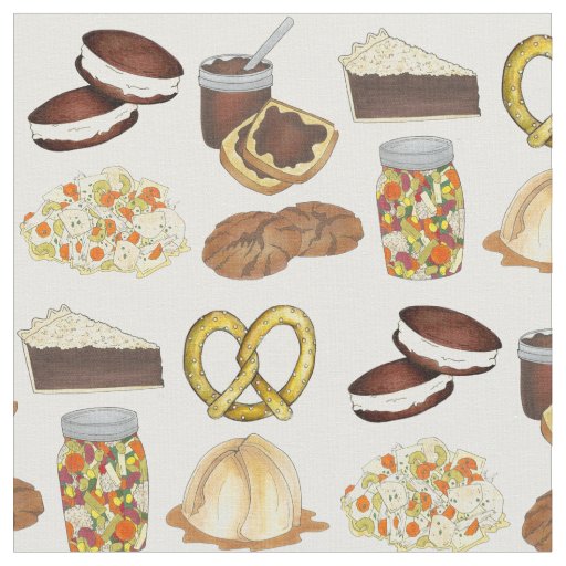 Classic Pennsylvania PA Dutch Amish Food Dishes Fabric