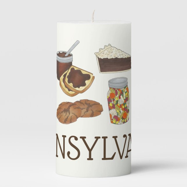 Classic Pennsylvania PA Dutch Amish Food Dishes Pillar Candle (Front)