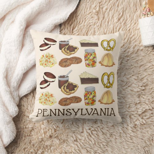 Classic Pennsylvania PA Dutch Amish Food Dishes Throw Pillow