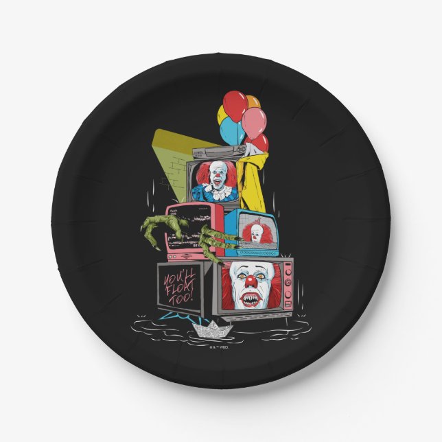 Classic Pennywise TV Stack - You'll Float Too Paper Plates (Front)