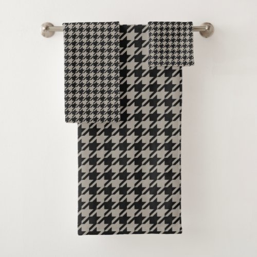 Classic Pepita Houndstooth Pattern Black Grey  Bath Towel Set
