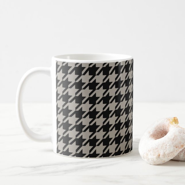 Classic Pepita Houndstooth Pattern Black Grey   Coffee Mug (With Donut)
