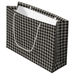 Classic Pepita Houndstooth Pattern Black Grey Large Gift Bag