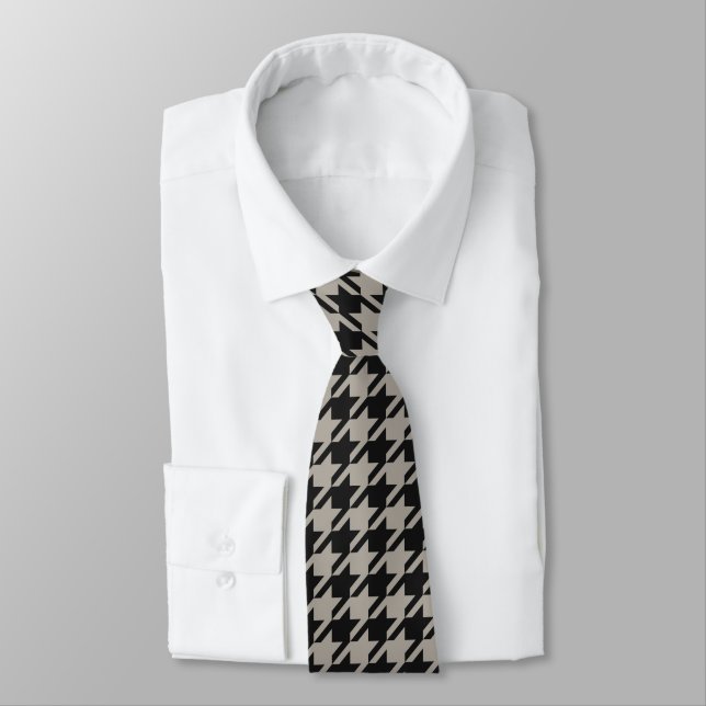 Classic Pepita Houndstooth Pattern Black Grey  Neck Tie (Tied)