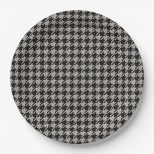 Classic Pepita Houndstooth Pattern Black Grey Paper Plates