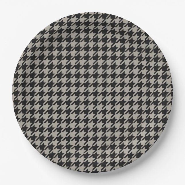 Classic Pepita Houndstooth Pattern Black Grey   Paper Plates (Front)