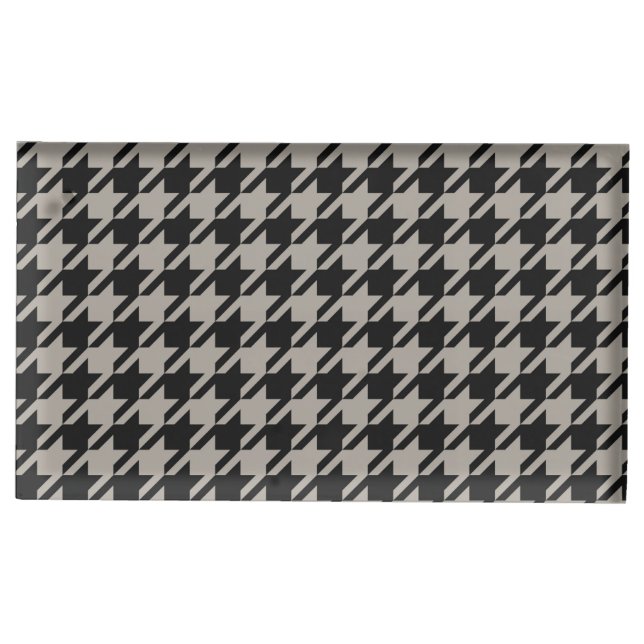 Classic Pepita Houndstooth Pattern Black Grey  Place Card Holder (Front)