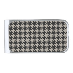 Classic Pepita Houndstooth Pattern Black Grey   Silver Finish Money Clip