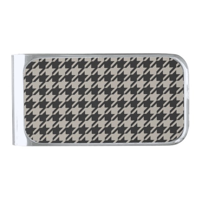 Classic Pepita Houndstooth Pattern Black Grey   Silver Finish Money Clip (Front)