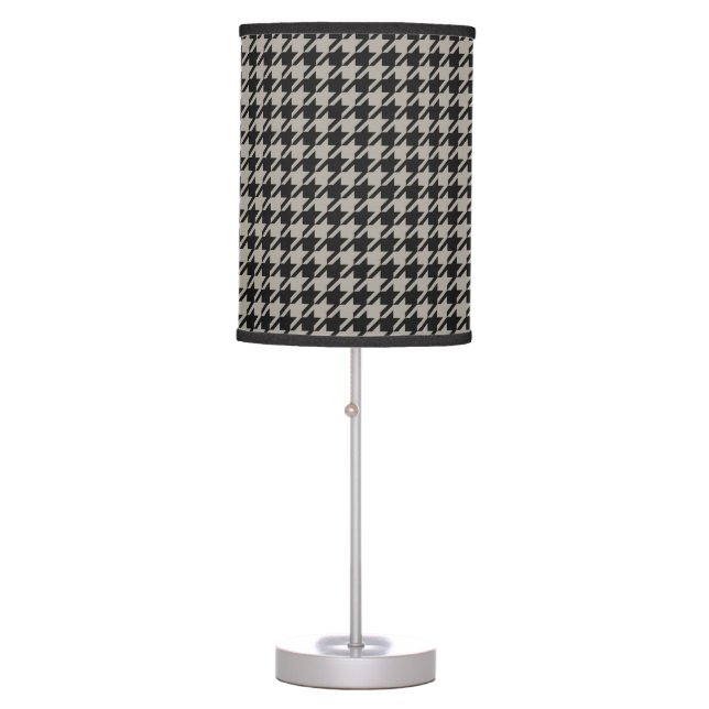 Classic Pepita Houndstooth Pattern Black Grey  Table Lamp (Front)