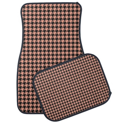 Classic Pepita Houndstooth Pattern Black Peach   3 Car Floor Mat
