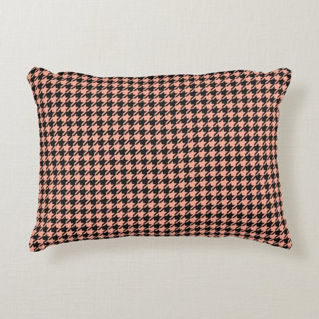 Classic Pepita Houndstooth Pattern Black Peach  Accent Pillow (Front)