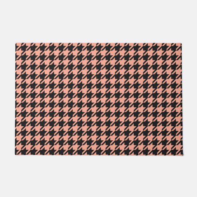 Classic Pepita Houndstooth Pattern Black Peach    Doormat (Front)