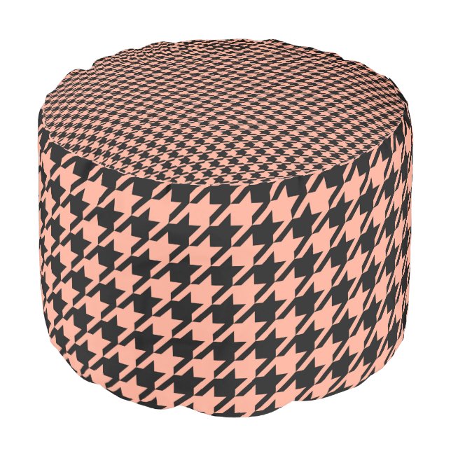Classic Pepita Houndstooth Pattern Black Peach  Pouf (Angled Front)