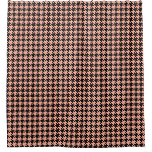 Classic Pepita Houndstooth Pattern Black Peach   Shower Curtain