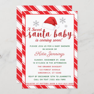 Classic Peppermint Stripe Santa Baby Shower Invitation