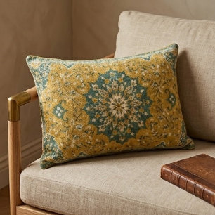 Classic Persian Mustard with Teal Floral Accents Accent Pillow