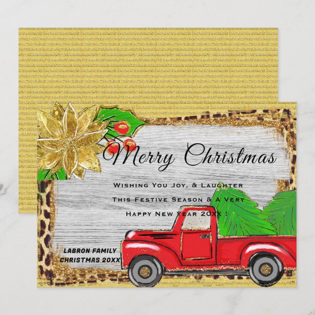 Classic Personalized Christmas Retro Red Truck Holiday Card (Front/Back)
