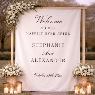 Classic Personalized Fabric Wedding Welcome Sign Tapestry