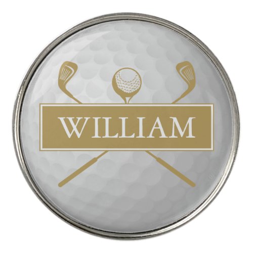 Classic Personalized Gold And White Golf Ball  Golf Ball Marker