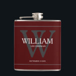 Classic Personalized Groomsman Gift Burgundy Flask<br><div class="desc">Modern Personalized Groomsman Gift With Monogram And Name Classic Elegant Burgundy Wedding Flask. Click "personalize this template" to customize groomsman's hip flask quickly and easily. 

Classic Personalized Groomsman Gift Burgundy Flask. Created by artist RjFxx *All rights reserved. #GroomsmanFlask #Groomsmen @Zazzle</div>