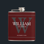 Classic Personalized Groomsman Gift Burgundy Flask<br><div class="desc">Modern Personalized Groomsman Gift With Monogram And Name Classic Elegant Burgundy Wedding Flask. Click "personalize this template" to customize groomsman's hip flask quickly and easily. 

Classic Personalized Groomsman Gift Burgundy Flask. Created by artist RjFxx *All rights reserved. #GroomsmanFlask #Groomsmen @Zazzle</div>