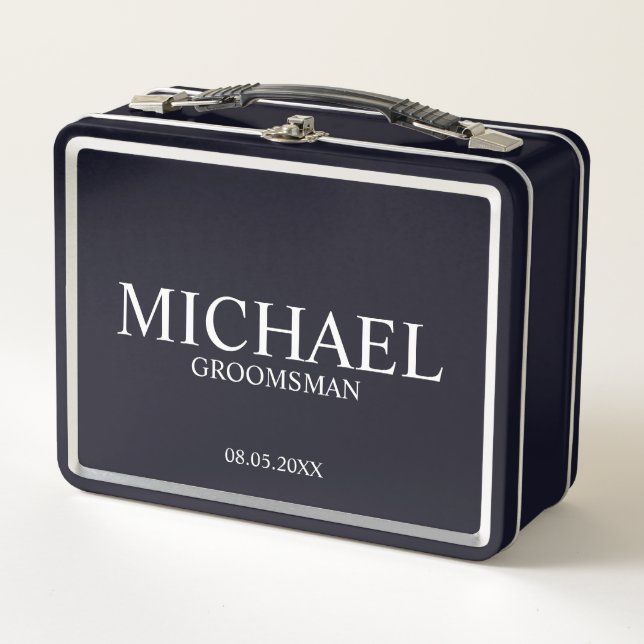 Classic Personalized Groomsman Metal Gift Box (Front)