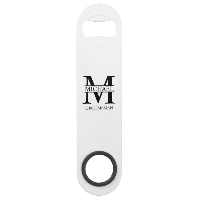 Classic Personalized Groomsman Monogram and Name Bar Key (Front)
