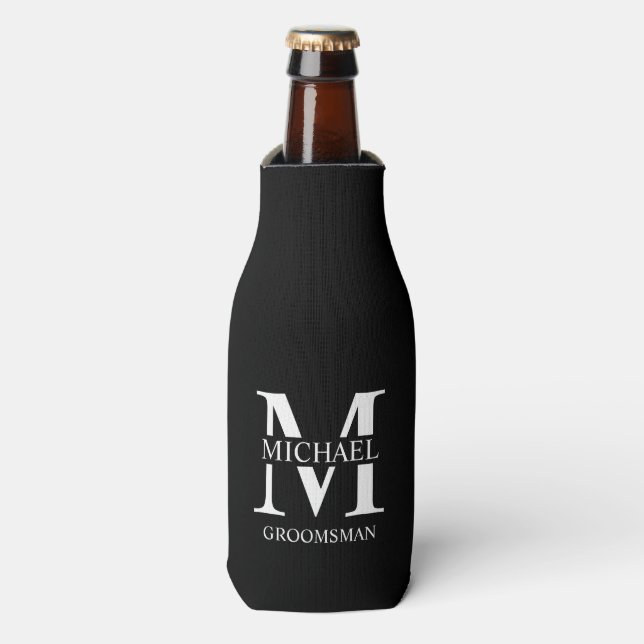 Classic Personalized Groomsman Monogram and Name Bottle Cooler (Bottle Front)