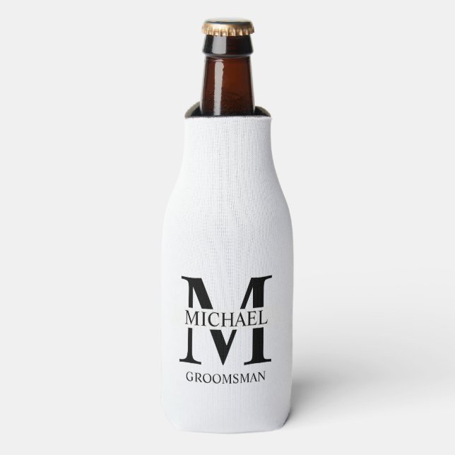 Classic Personalized Groomsman Monogram and Name Bottle Cooler (Bottle Front)